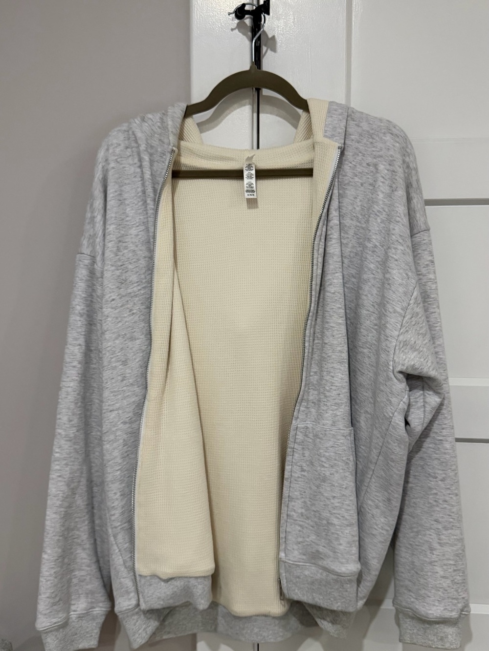 SKIMS Light Gray & Cream Zip-Front Hoodie